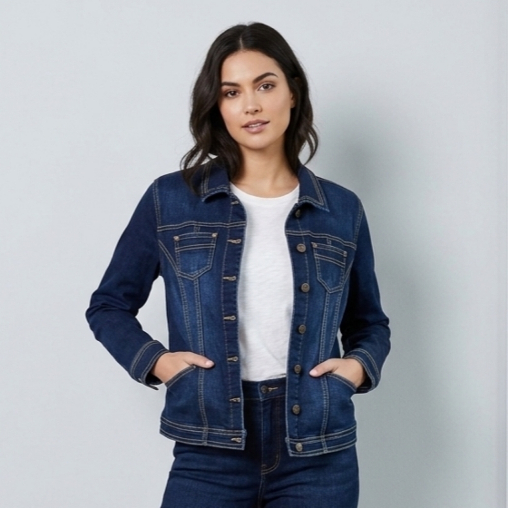 LANALEE Women's Dark Blue  Denim Jacket Stretch Fabric  Western Sz 14